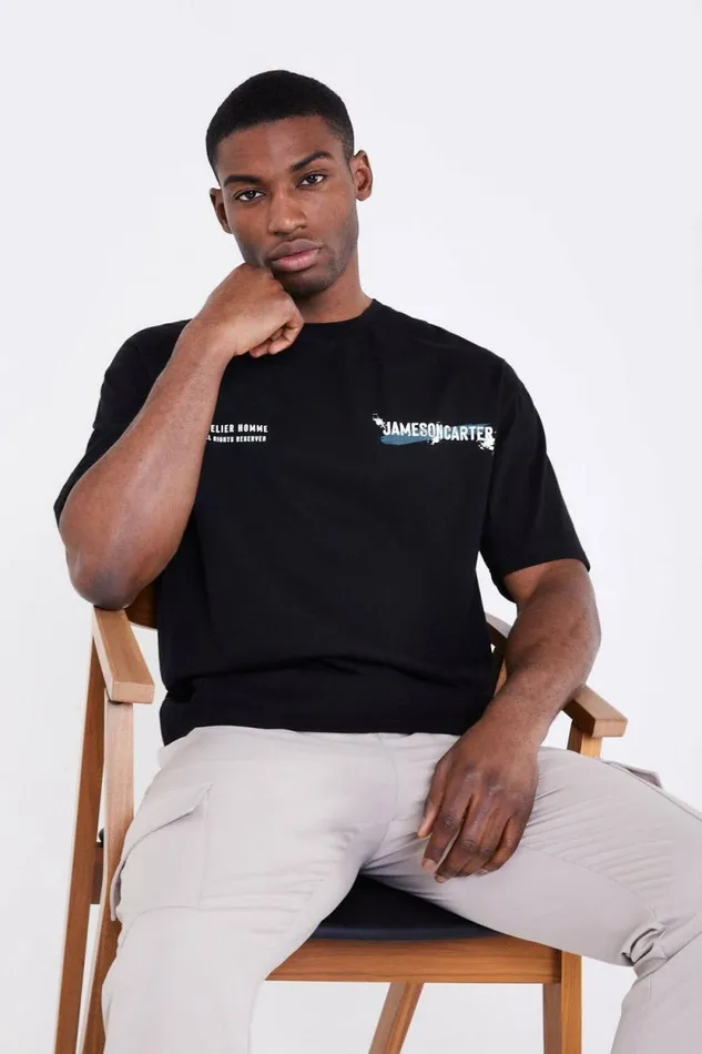 Mens Paint Spray Oversized TShirt 8211 Black Jameson Carter TShirts