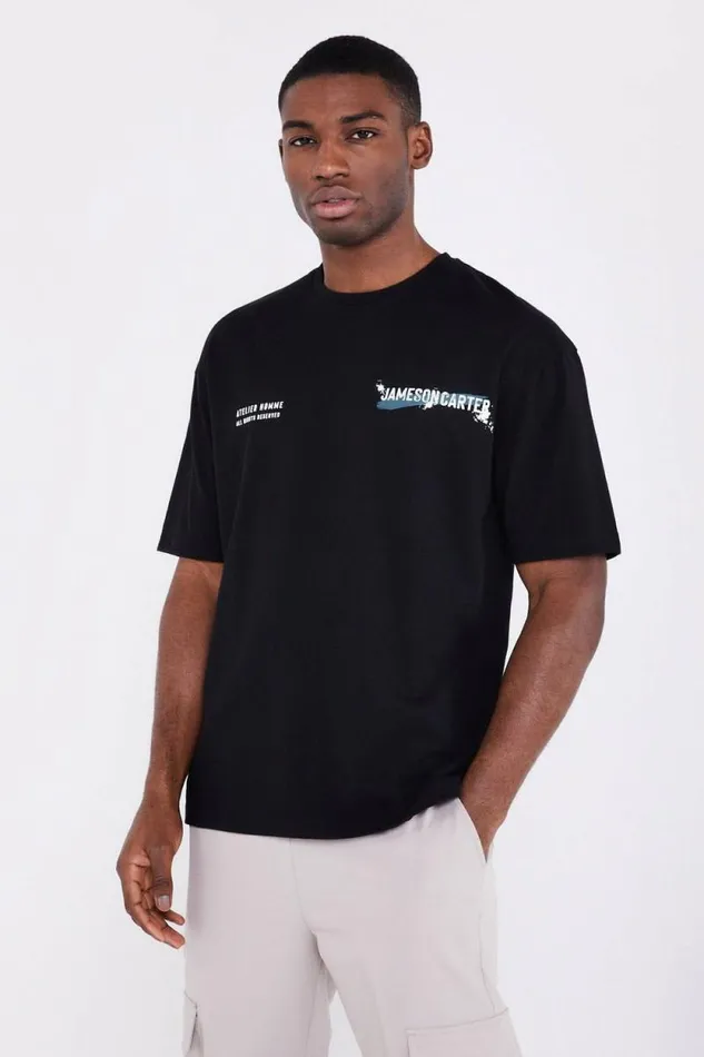 Mens Paint Spray Oversized TShirt 8211 Black Jameson Carter TShirts