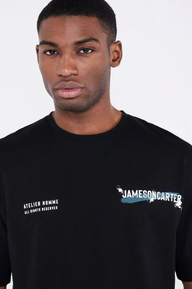 Mens Paint Spray Oversized TShirt 8211 Black Jameson Carter TShirts