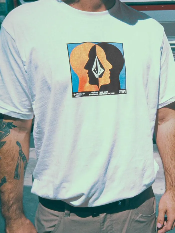 Mens Tops and Tees Volcom Whelmed Short Sleeve Tee 8211 Off White