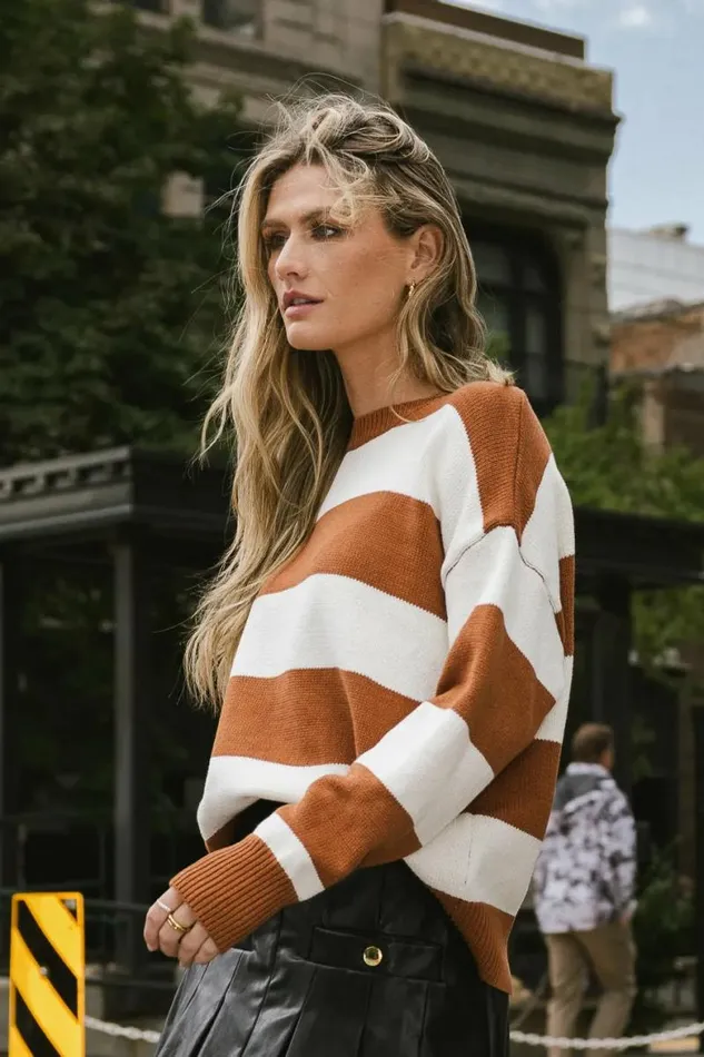 Micah Striped Sweater In Brown Brown Women Bohme Tops