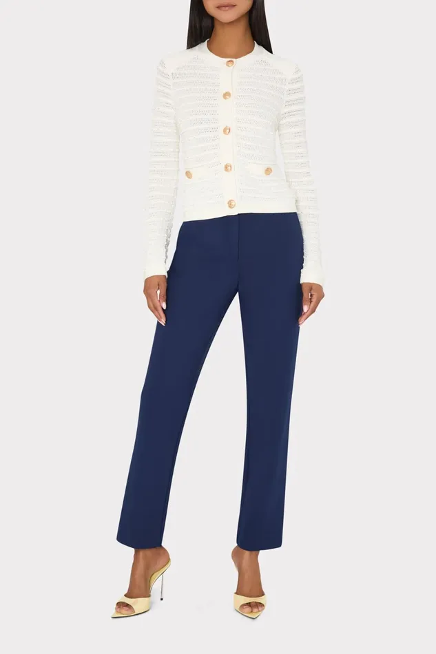 Milly Beaded Textured Cardigan Ecru Women Coats and Jackets
