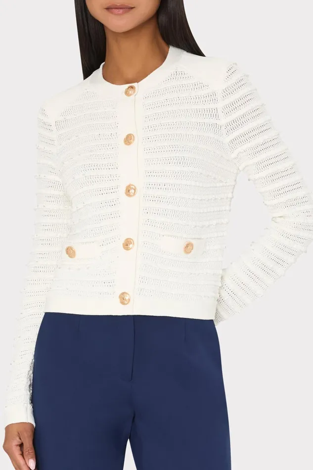 Milly Beaded Textured Cardigan Ecru Women Coats and Jackets