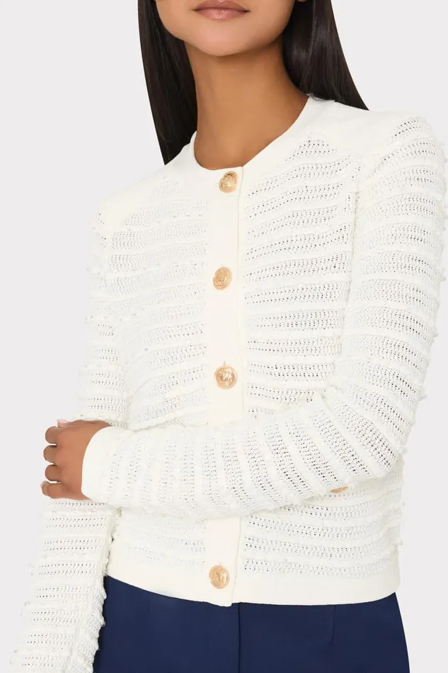 Milly Beaded Textured Cardigan Ecru Women Coats and Jackets