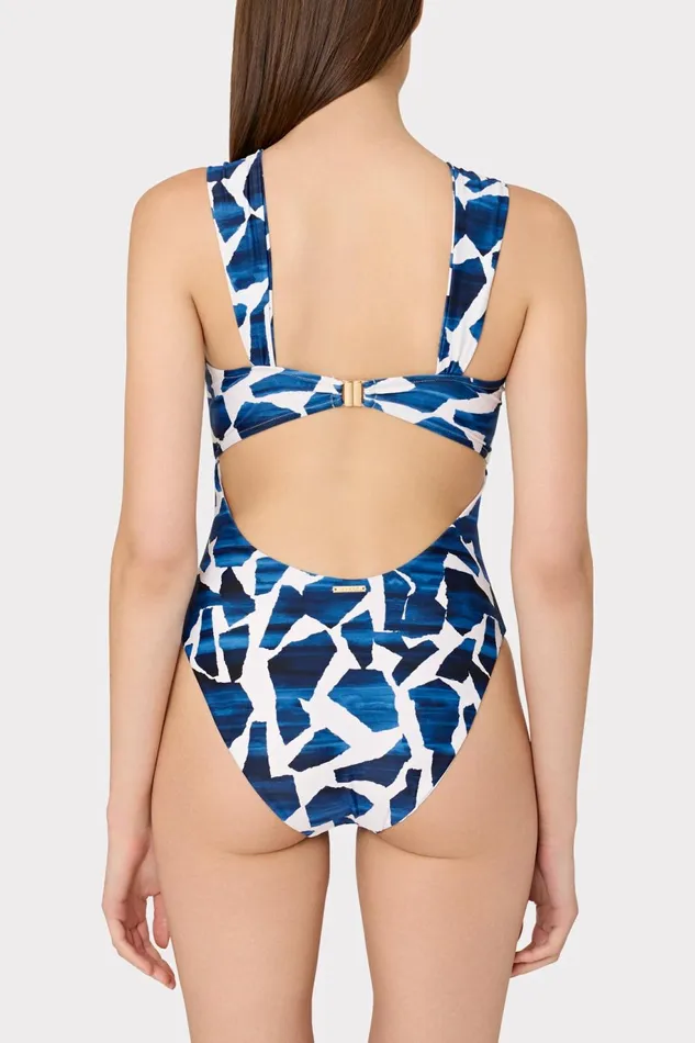 Milly Betsy Ocean Puzzle Bandeau One Piece Navy Multi Women One Piece Swimsuits
