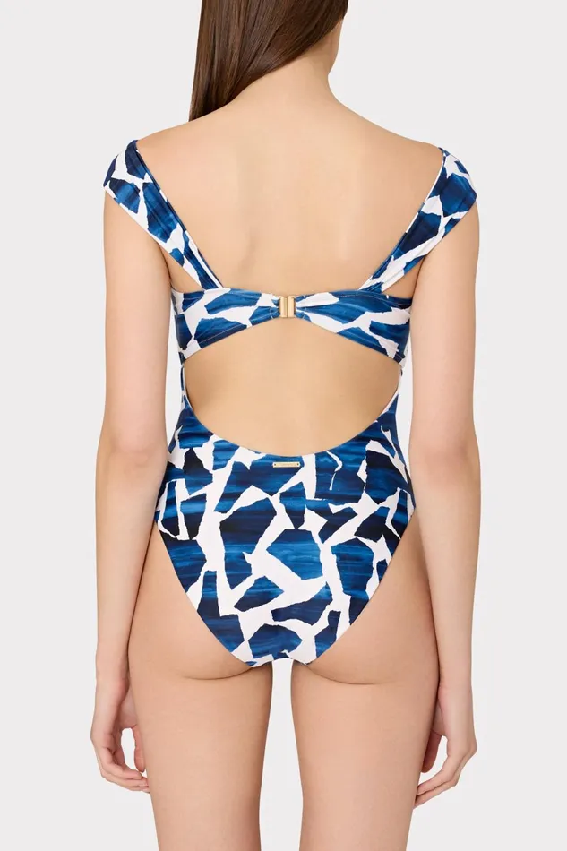 Milly Betsy Ocean Puzzle Bandeau One Piece Navy Multi Women One Piece Swimsuits