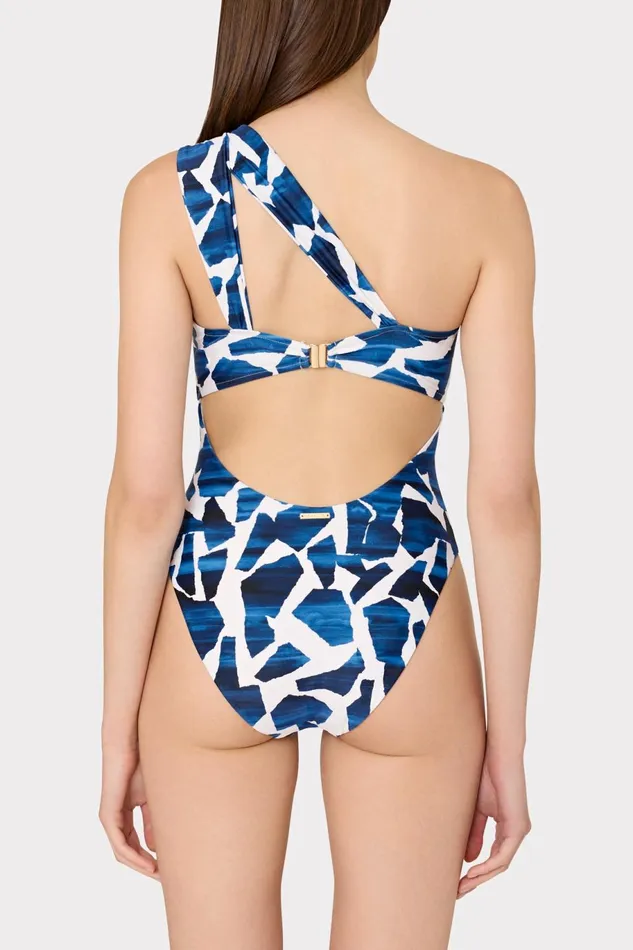 Milly Betsy Ocean Puzzle Bandeau One Piece Navy Multi Women One Piece Swimsuits