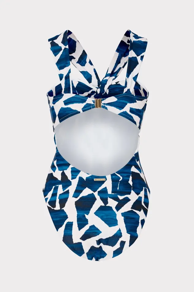 Milly Betsy Ocean Puzzle Bandeau One Piece Navy Multi Women One Piece Swimsuits