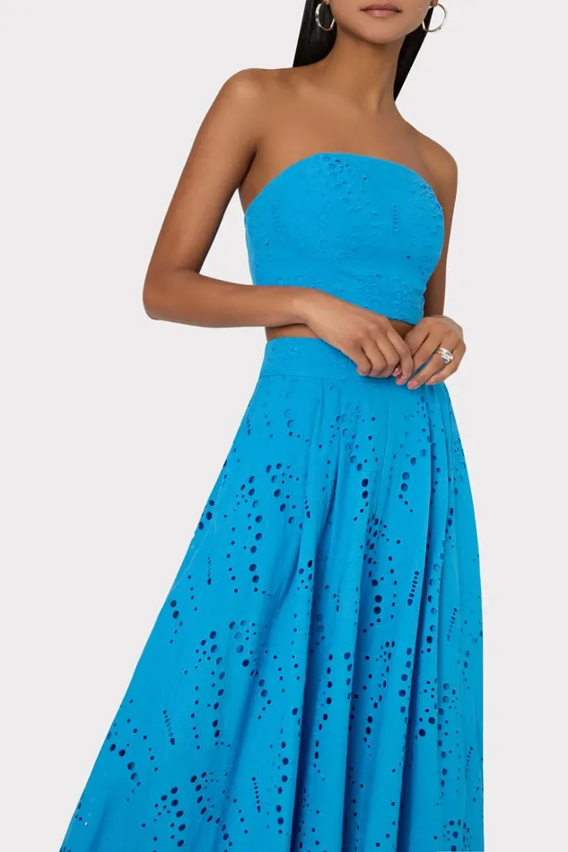 Milly Butterfly Eyelet Strapless Crop Top Blue Women Tops Milly Butterfly Eyelet Strapless Crop Top Blue Women Tops