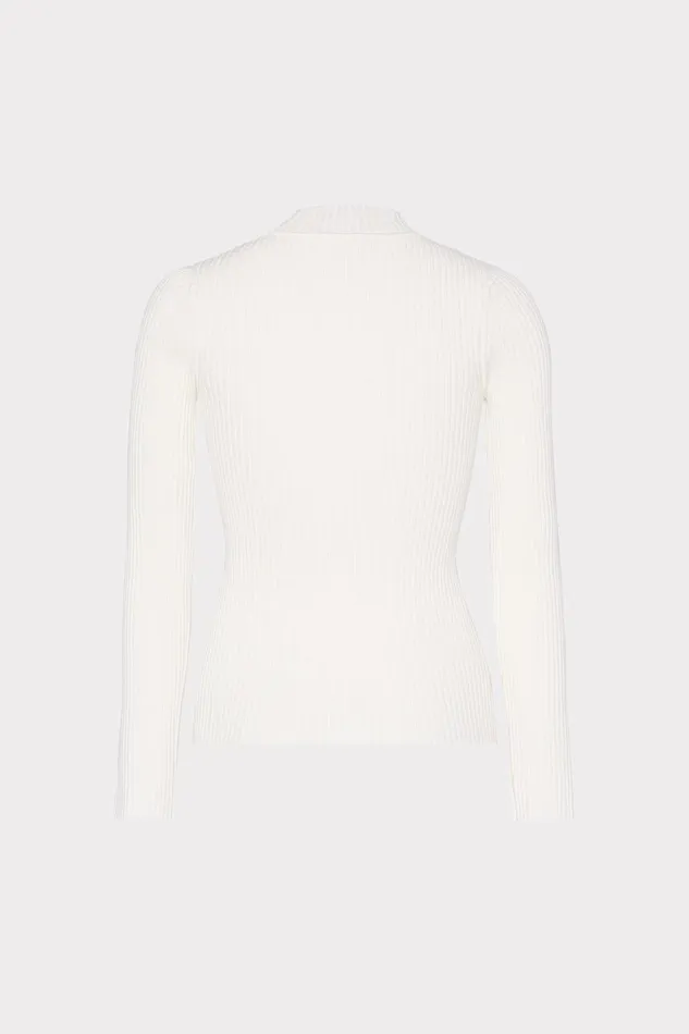 Milly Crystal Cut Out Knit Mock Neck Ecru Women Tops