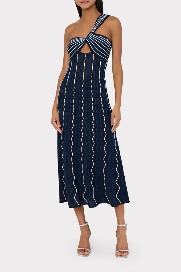 Milly Emerson One Shoulder Knit Dress Navy Multi Women Dresses Milly Emerson One Shoulder Knit Dress Navy Multi Women Dresses