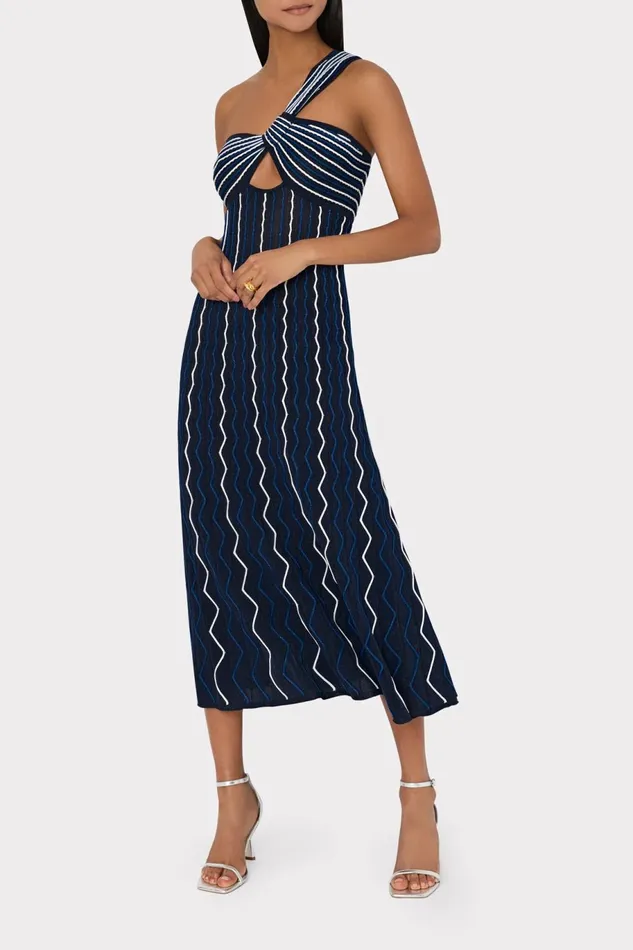 Milly Emerson One Shoulder Knit Dress Navy Multi Women Dresses Milly Emerson One Shoulder Knit Dress Navy Multi Women Dresses