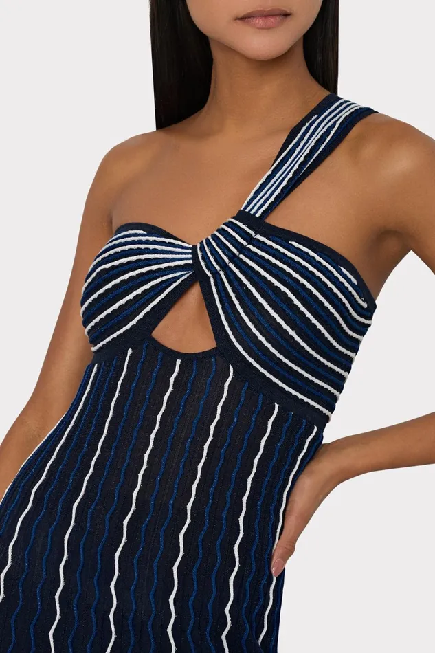 Milly Emerson One Shoulder Knit Dress Navy Multi Women Dresses Milly Emerson One Shoulder Knit Dress Navy Multi Women Dresses