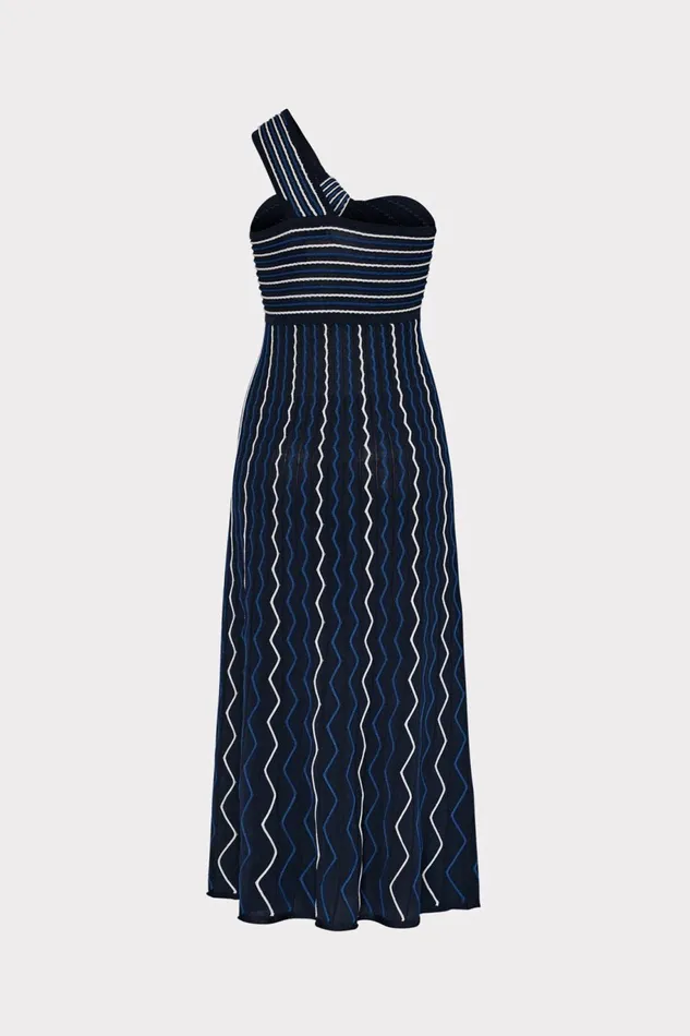 Milly Emerson One Shoulder Knit Dress Navy Multi Women Dresses Milly Emerson One Shoulder Knit Dress Navy Multi Women Dresses