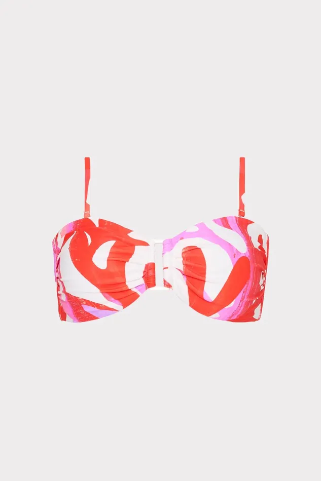 Milly Italian Under The Sea Bandeau Bikini Top Pink Multi Women Swim and Coverups
