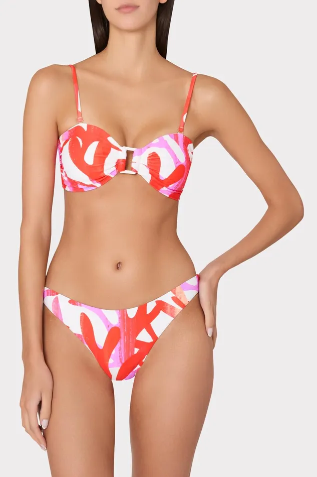 Milly Italian Under The Sea Bandeau Bikini Top Pink Multi Women Swim and Coverups