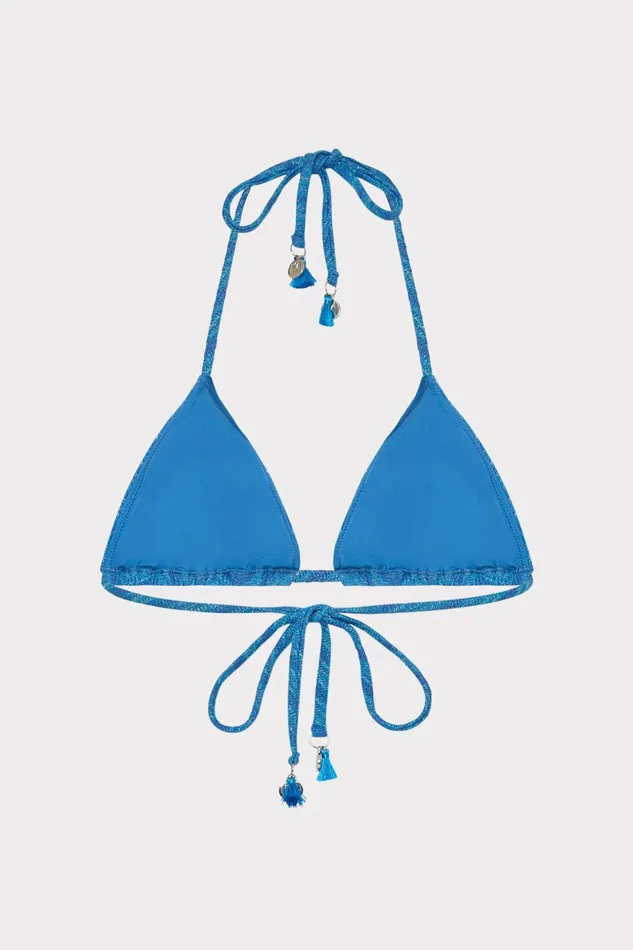 Milly Jacquard String Bikini Top Blue Multi Women Swim and Coverups