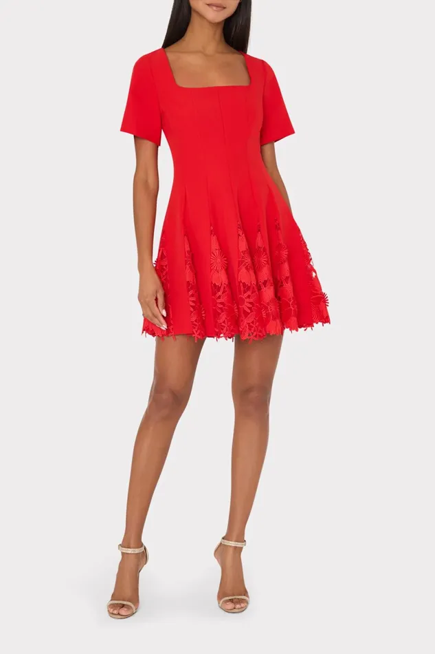 Milly Joy Lace Combo Mini Godet Dress Red Women Dresses Milly Joy Lace Combo Mini Godet Dress Red Women Dresses