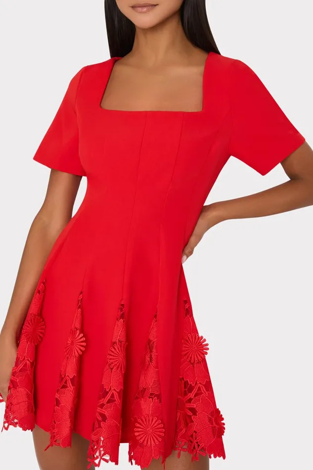 Milly Joy Lace Combo Mini Godet Dress Red Women Dresses Milly Joy Lace Combo Mini Godet Dress Red Women Dresses