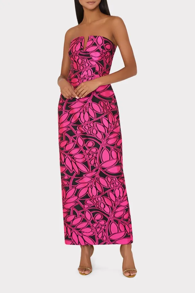 Milly Judith Pink Palm Jacquard Dress Pinkblack Women Dresses Milly Judith Pink Palm Jacquard Dress Pinkblack Women Dresses