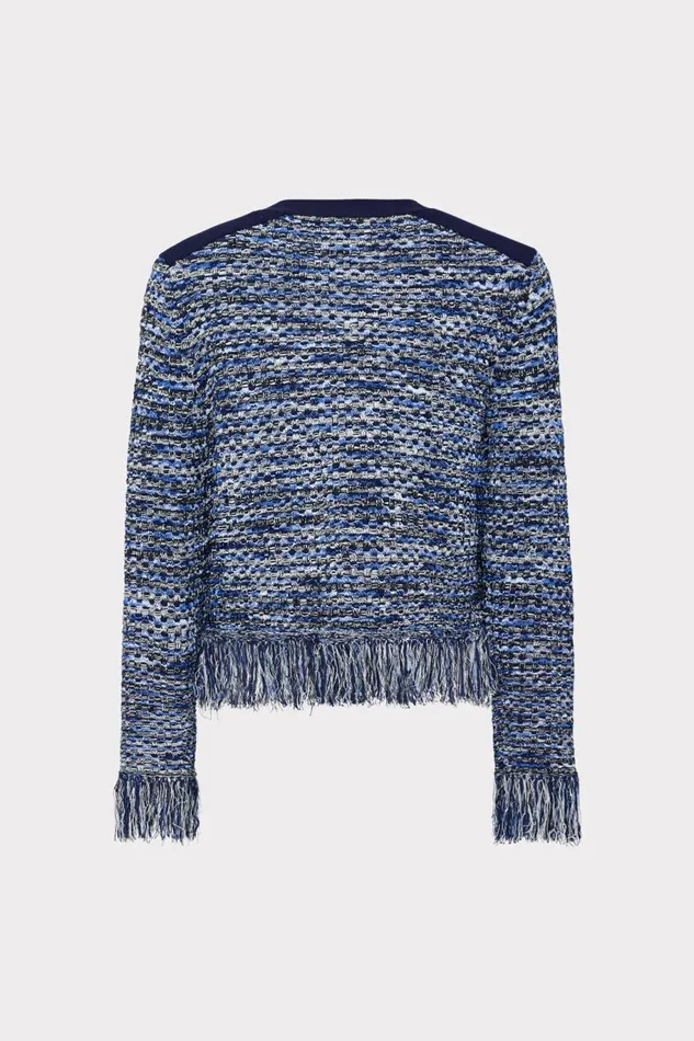 Milly Kaia Textured Knit Cardigan Jacket Navy Multi Women Coats and Jackets
