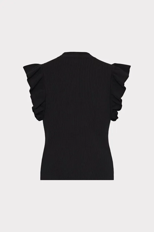 Milly Kamila Flutter Sleeve Knit Top Black Women Sweaters and Knits Milly Kamila Flutter Sleeve Knit Top Black Women Sweaters and Knits