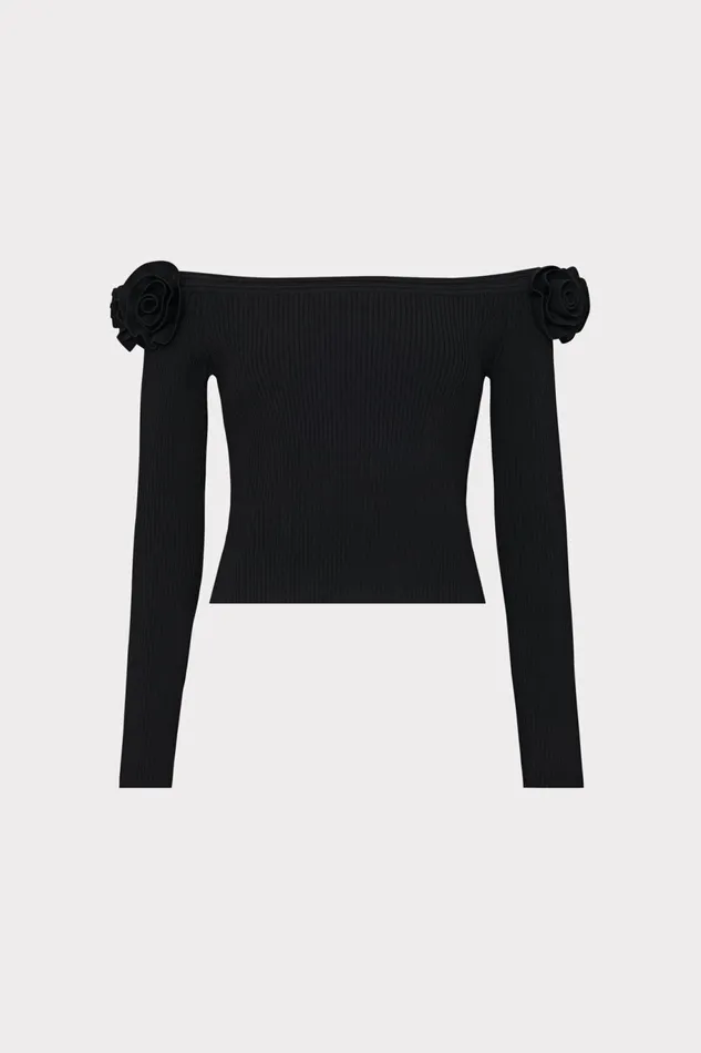 Milly Kayla Off The Shoulder Knit Top Black Women Tops
