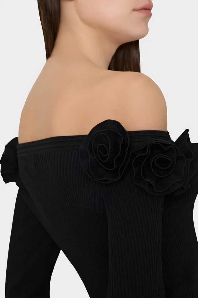 Milly Kayla Off The Shoulder Knit Top Black Women Tops