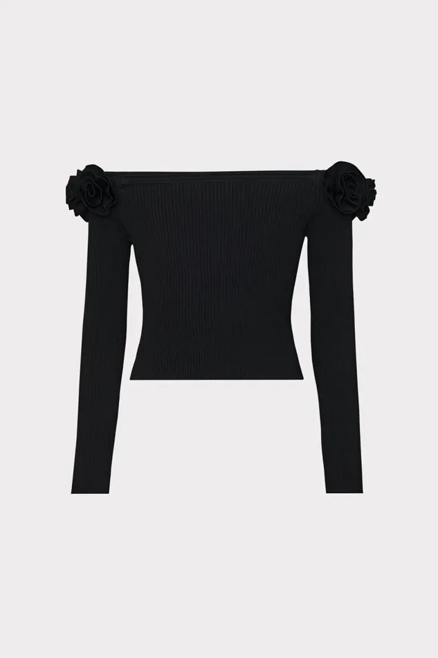 Milly Kayla Off The Shoulder Knit Top Black Women Tops