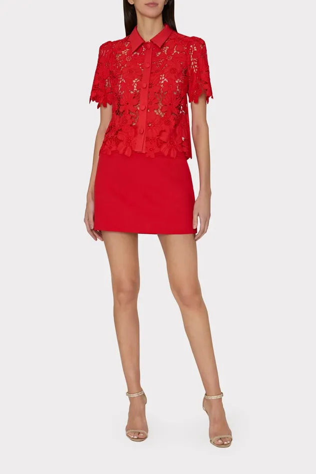 Milly Lizzy Cady Mini Skirt Red Women Matching Sets