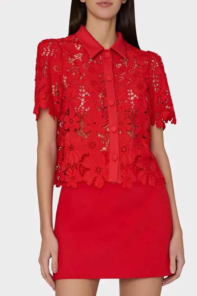 Milly Lizzy Cady Mini Skirt Red Women Matching Sets