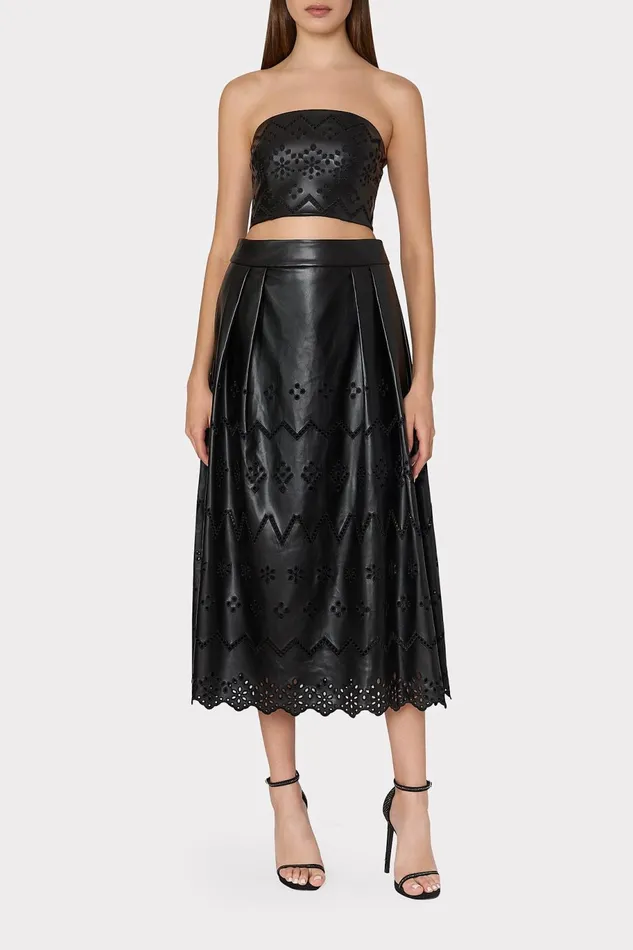 Milly Lois Eyelet Vegan Leather Top Black Women Matching Sets Milly Lois Eyelet Vegan Leather Top Black Women Matching Sets