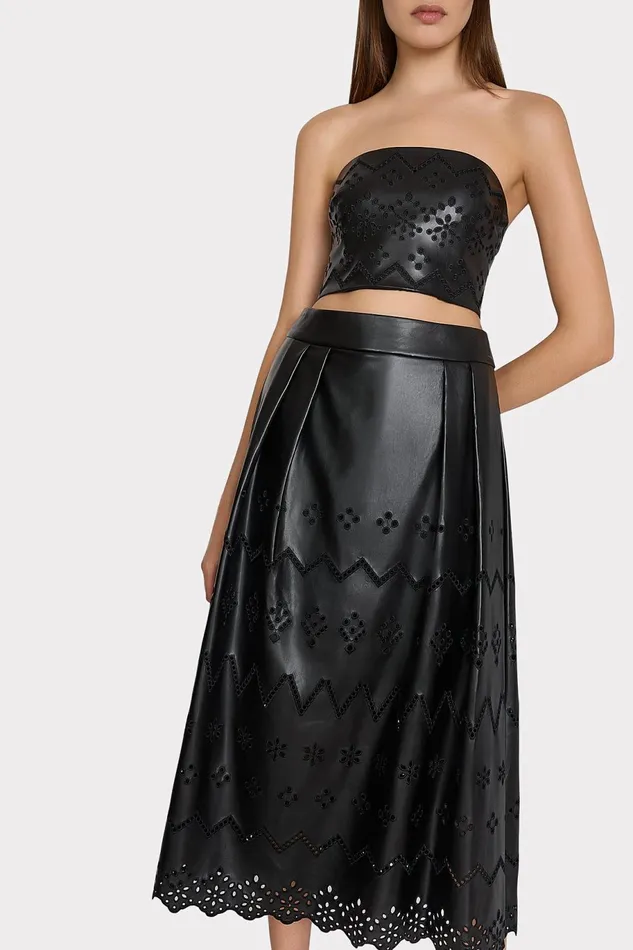 Milly Lois Eyelet Vegan Leather Top Black Women Matching Sets Milly Lois Eyelet Vegan Leather Top Black Women Matching Sets