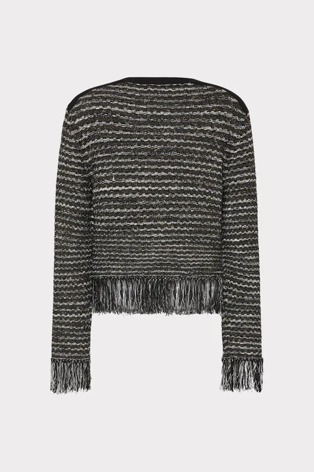 Milly Metallic Textured Fringe Cardigan Black Gold Multi Women Matching Sets
