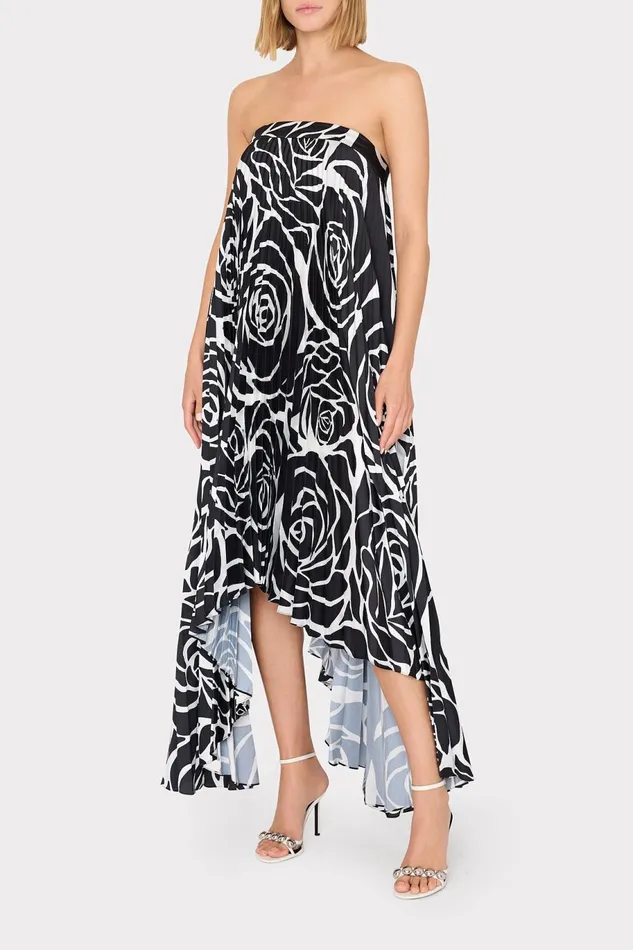 Milly Nava Black Rose Strapless Pleated Dress Black Rose Women Dresses Milly Nava Black Rose Strapless Pleated Dress Black Rose Women Dresses