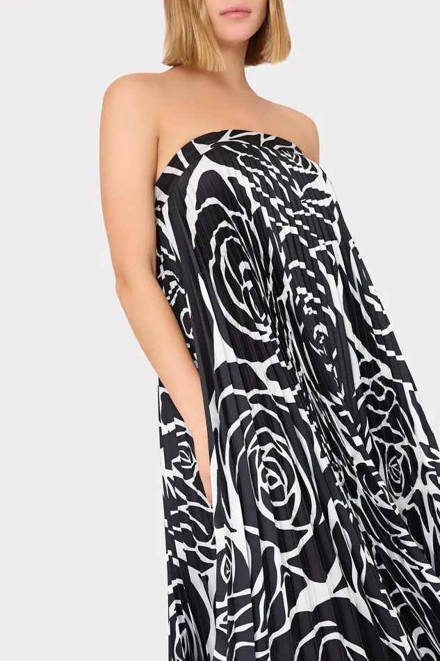 Milly Nava Black Rose Strapless Pleated Dress Black Rose Women Dresses Milly Nava Black Rose Strapless Pleated Dress Black Rose Women Dresses