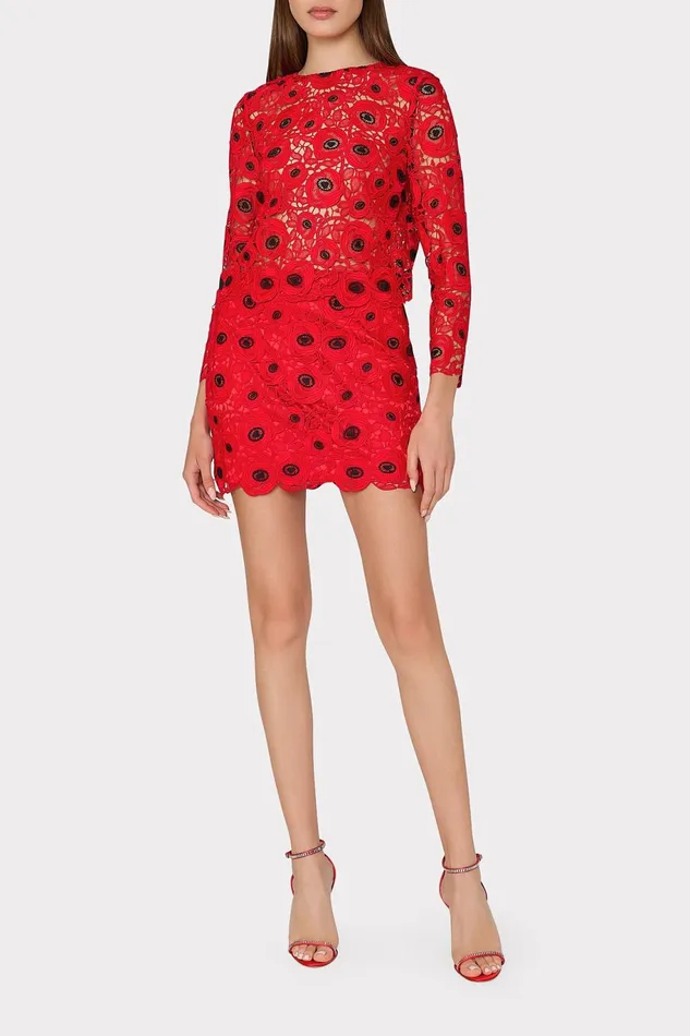 Milly Nori Embroidered Lace Top Redblack Women Tops