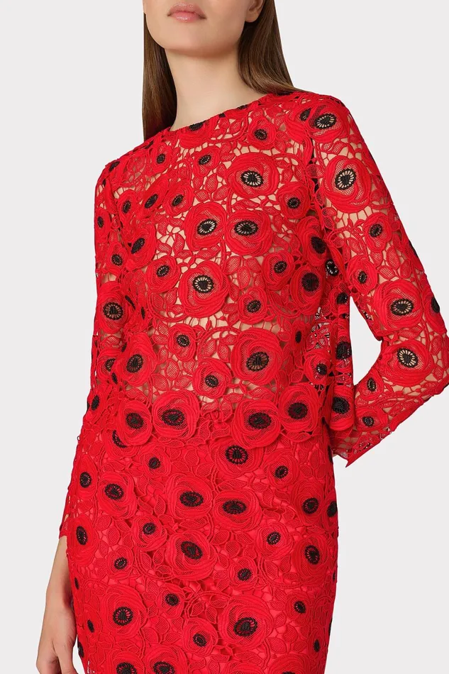 Milly Nori Embroidered Lace Top Redblack Women Tops