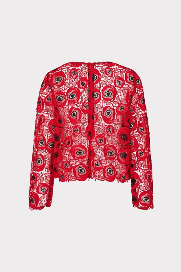 Milly Nori Embroidered Lace Top Redblack Women Tops