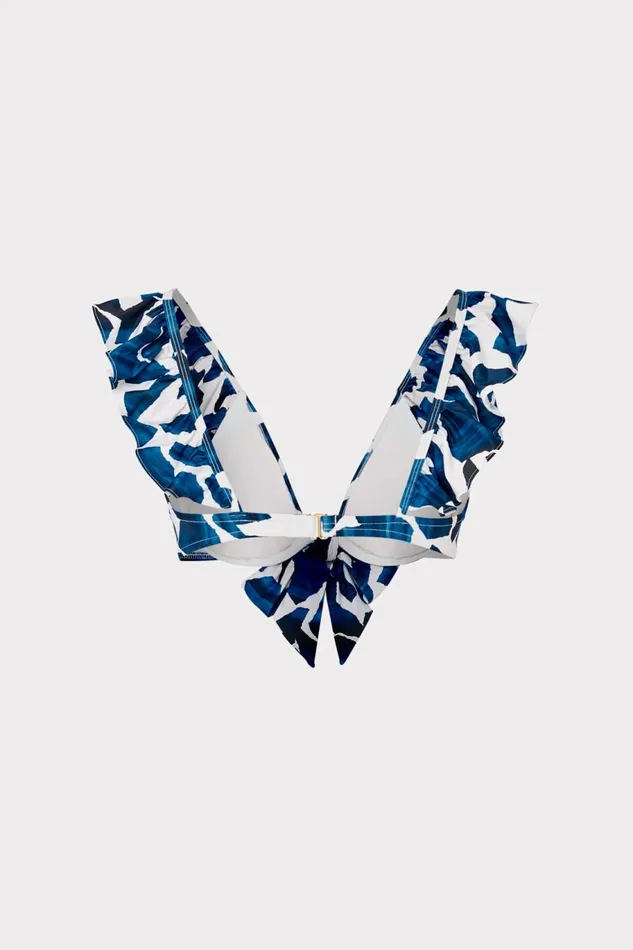 Milly Ocean Puzzle Ruffle Bikini Top Navy Multi Women Swim and Coverups