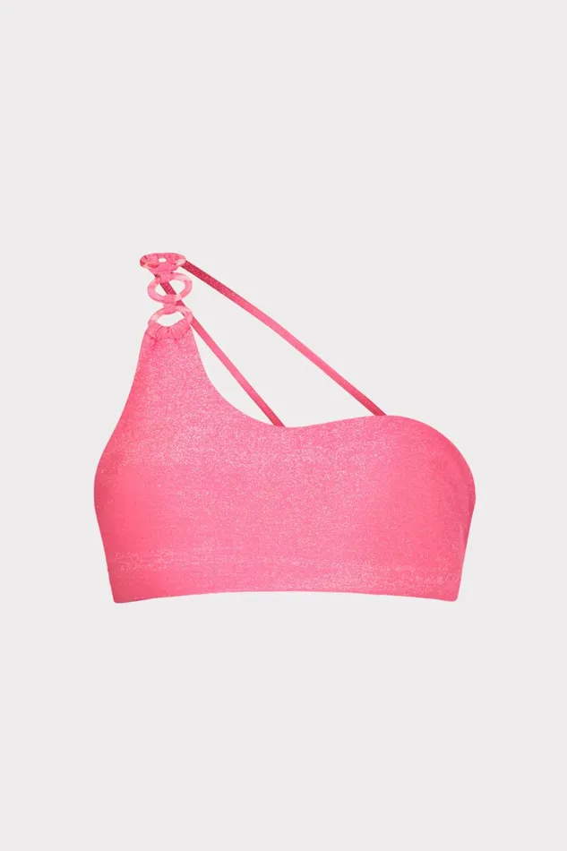 Milly One Shoulder ORing Bikini Top Shimmer Pink Women Bikinis