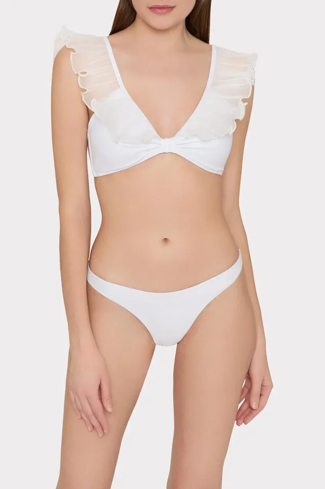 Milly Pleated Organza Bikini Top White Women Swim and Coverups Milly Pleated Organza Bikini Top White Women Swim and Coverups