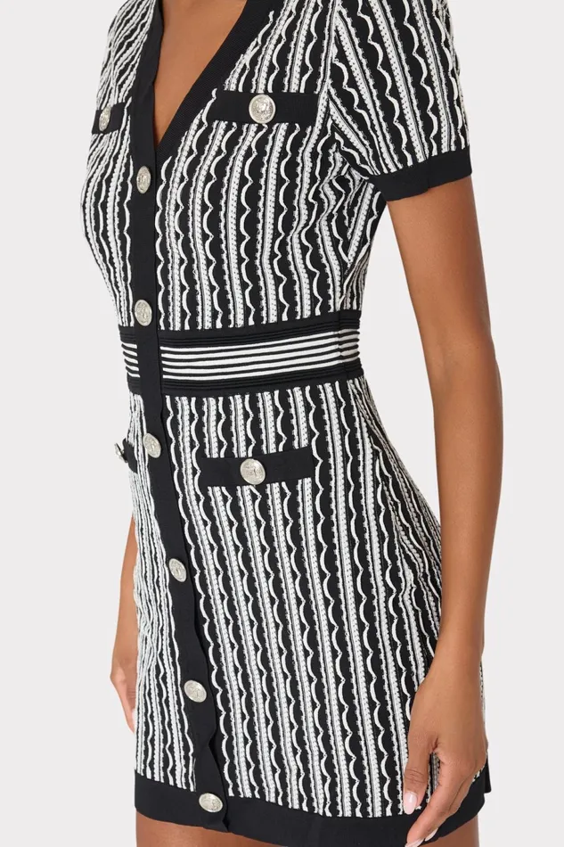 Milly Scallop Textured VNeck Knit Mini Dress Black Multi Women Sweaters and Knits Milly Scallop Textured VNeck Knit Mini Dress Black Multi Women Sweaters and Knits