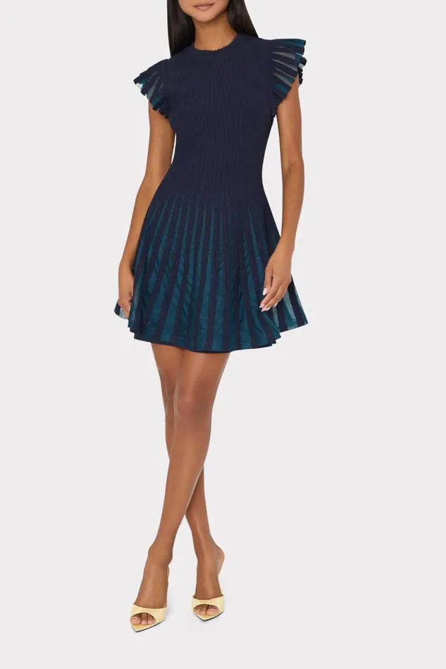 Milly Sheer Flutter Sleeve Knit Mini Dress Navy Women Sweaters and Knits Milly Sheer Flutter Sleeve Knit Mini Dress Navy Women Sweaters and Knits
