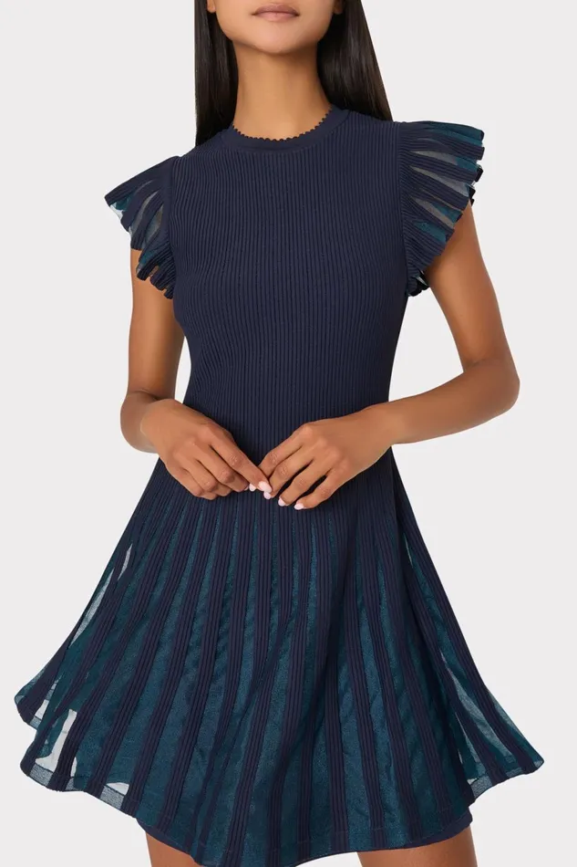 Milly Sheer Flutter Sleeve Knit Mini Dress Navy Women Sweaters and Knits Milly Sheer Flutter Sleeve Knit Mini Dress Navy Women Sweaters and Knits