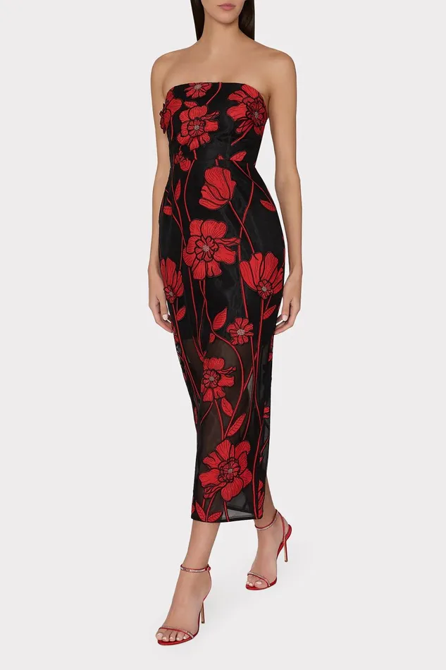 Milly Shiloh Grand Fleur Embroidered Dress Red Women Dresses Milly Shiloh Grand Fleur Embroidered Dress Red Women Dresses