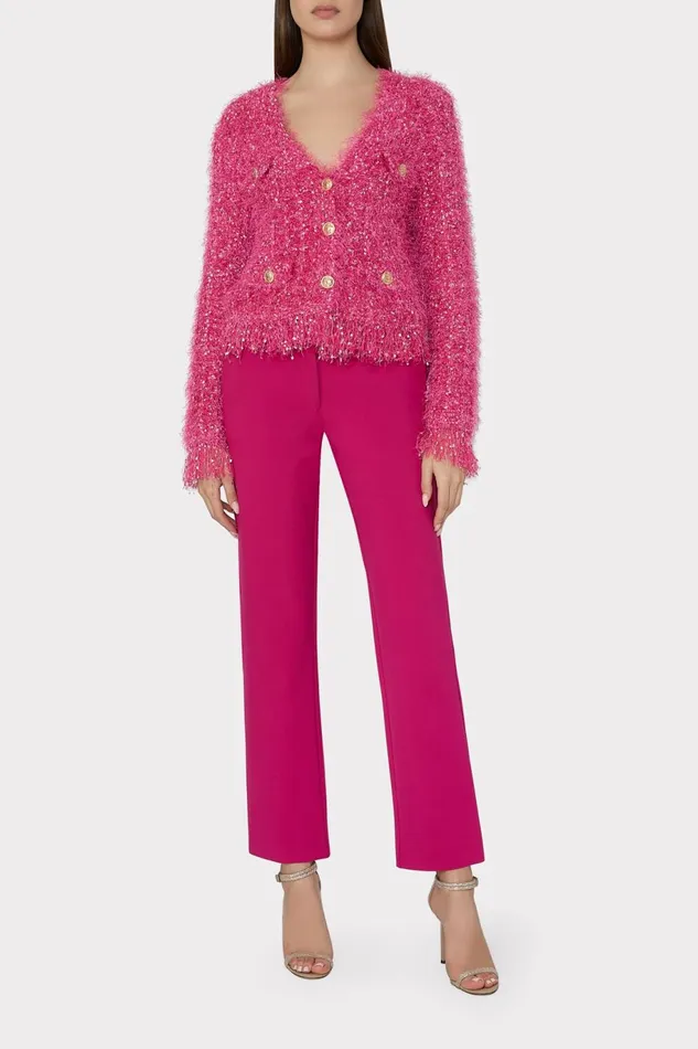 Milly Textured Fringe Cardigan Pink Women Tops