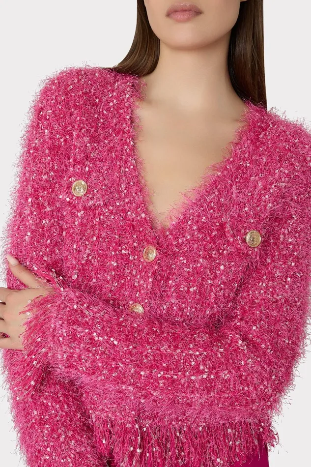Milly Textured Fringe Cardigan Pink Women Tops