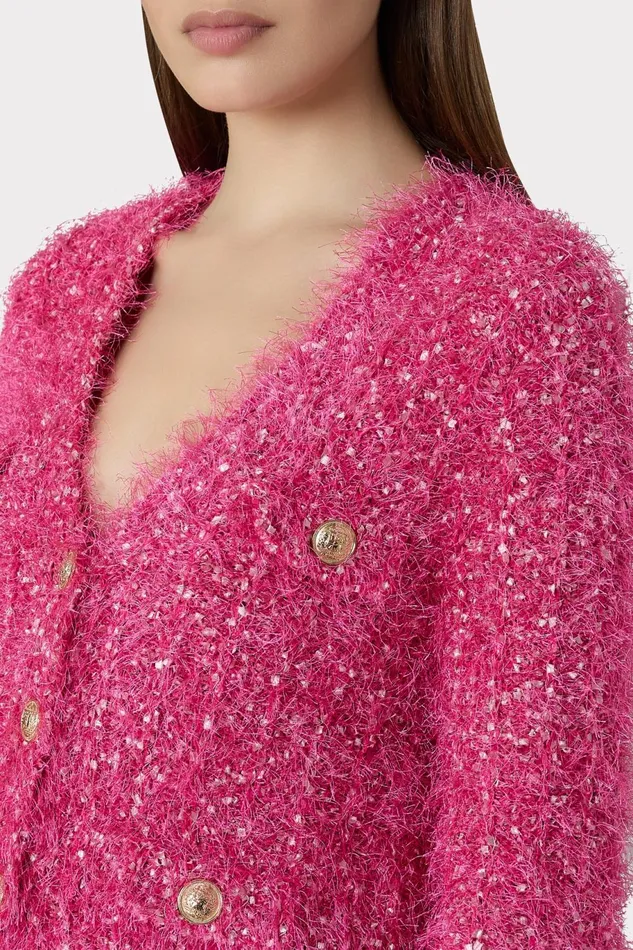 Milly Textured Fringe Cardigan Pink Women Tops