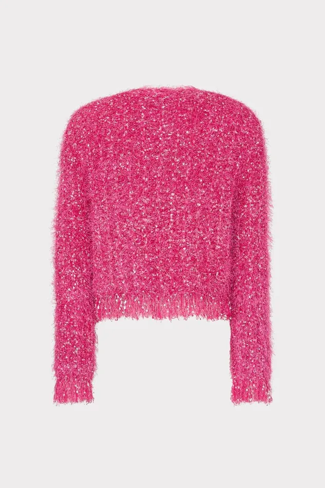 Milly Textured Fringe Cardigan Pink Women Tops